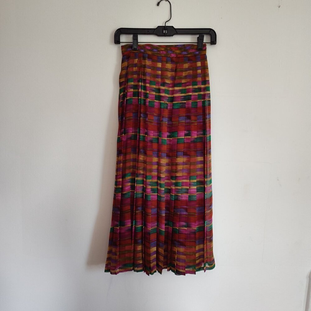 Ladies Petite SZ 2P Ellen Tracy Rust/Green Stripe Silk Skirt - Picture 2 of 3